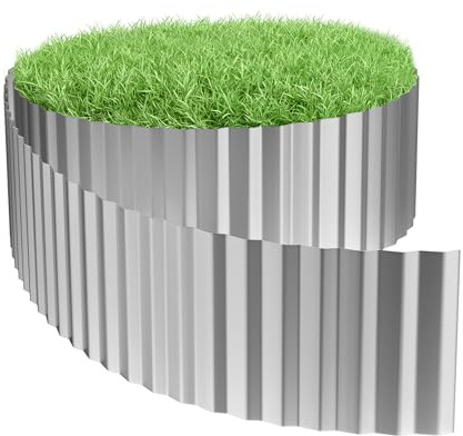 Aufun Rasenkante Metall 15m, Wellen verzinkt Beetbegrenzung, 18cm Höhe, Raseneinfassung Ideal für Rasenbegrenzung, flexibel Beetumrandung für Gartenliebhaber und Landschaftsgestaltung, Silber