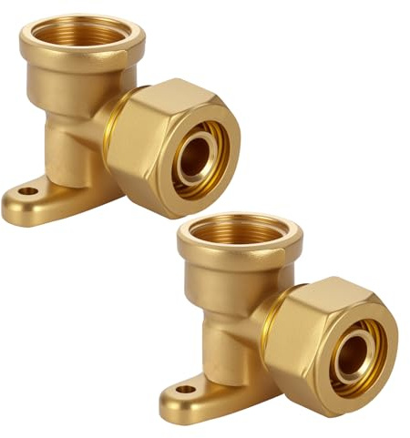 Lot de 2 raccords à vis de 16 mm avec angle mural DVGW 1/2 IG 16 x 2,0 mm, raccord à bague de serrage 90°, raccord coudé de transition pour tube composite multicouche et tube composite en aluminium