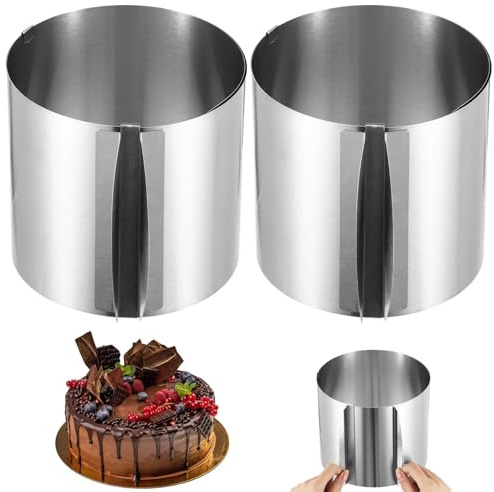 Set di 2 stampi rotondi regolabili per torte, anelli da forno in acciaio inox da 15,5 a 30,5 cm, con scala, mousse e dessert
