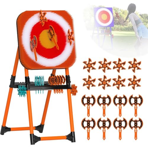 Bersaglio Pieghevole Per Lancio Dell'ascia, Combinazione 2 In 1 Per Lancio Dell'ascia E Freccette Da Prato Con 8 Asce E 8 Freccette, Contenitore Pieghevole Per Divertimento Al Chiuso E All'aperto