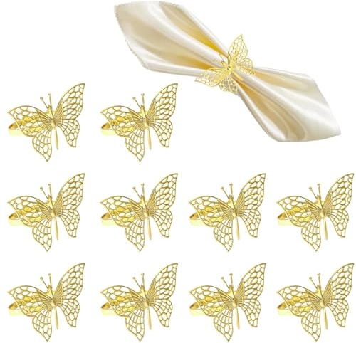 HECHKJ 10 Pezzi Fermatovaglioli Oro, Anelli Portatovaglioli Farfalla 4cm, Anelli di Tovagliolo di Metallo, Adatto per Matrimoni, Banchetti e Feste.