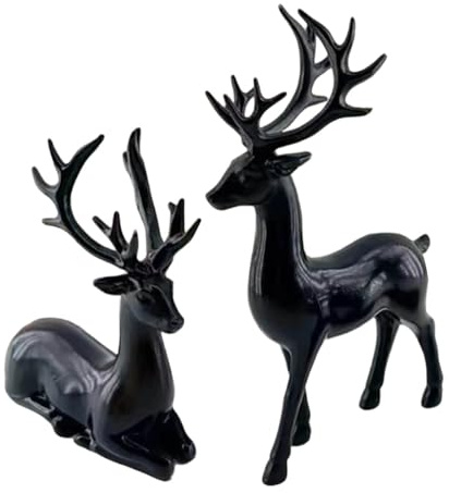2Pcs Reindeer Christmas Decorations, A Pair of Reindeer Figurines- Shiny Electroplated Metal Surface, Non-Fading, Christmas Deer Ornaments for Living Room, Bedroom,Bookshelf, Desktop (Black)