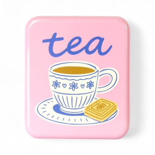 TINIT Tea Bag Travel Tin 'Tea & a Biccy' - Portable Metal Tea Bag Storage Box Teabags, Pocket-Sized Container Commuting Gifts Lovers Coffee (Pink)