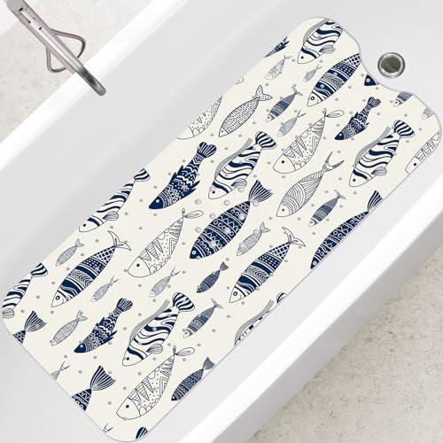 SHUCHING Badewannenmatte rutschfest Meeresfisch, 100 X 40 cm | Badematte Rutschfest, Antirutschmatte Badewanne 100% BPA Frei