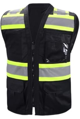 Sicherheitswesten, Unisex Warnweste for den Außenbereich, mehrere Taschen, reflektierend, Schwarz, mehrere Größen(Medium)
