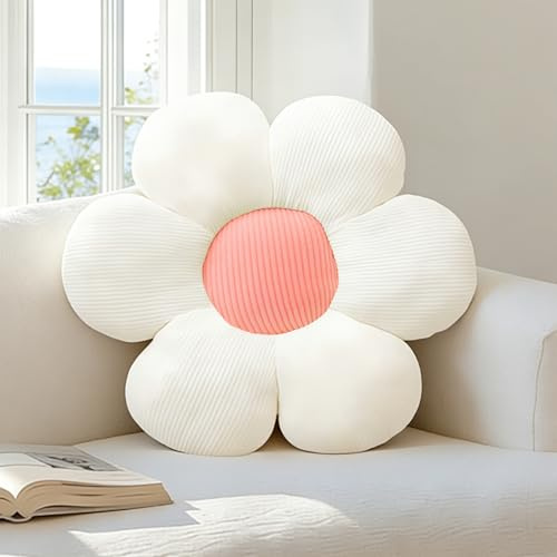dellyy Fylld gul blomkudde, blommig kudde för soffa, dekorativ kudde, perfekt för sovrum, kontor, vardagsrum, soffa, balkong, barnblomkudde, resekudde (vit, rosa, 50 cm)