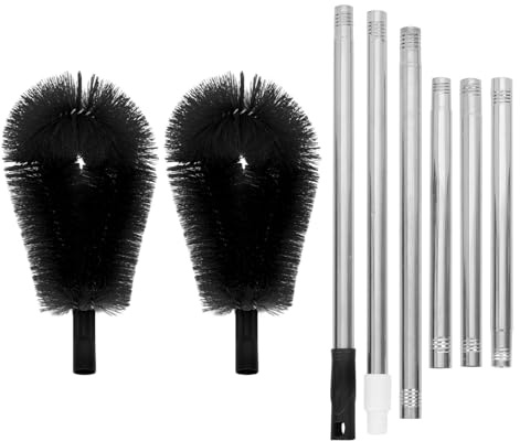 COLLBATH Adjustable Gutter Cleaner Brush with 6-Section Extension Pole, Black Dual Brush Heads, Extendable Rain Gutter Cleaning Tool for Roof Drain Maintenance