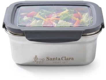 INDE SANTA CLARA | Fiambrera de Acero Inoxidable 1.8L Hermética para Microondas, Tapa Plástica con 4 Cierres, Apta para Horno, Tupper Acero Inoxidable, Lunch Box, Termo Comida Caliente