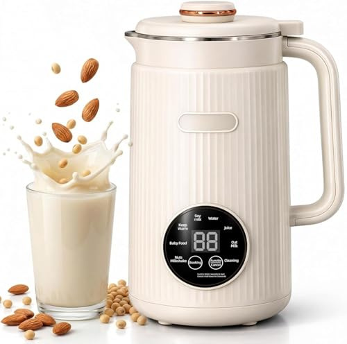 Nut Milk Maker, Automatic Almond Milk Machine for Homemade Plant-Based Milk, Oat, Soy, with Keep Warm Function and Self Cleaning