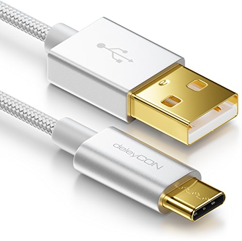 deleyCON 0,5m Cavo USB-C - Cavo di Ricarica Cavo Dati - Nylon + Spina in Metallo - USB C a USB A - Compatibile con Apple Samsung Google Huawei Xiaomi Tablet Laptop PC - Argento