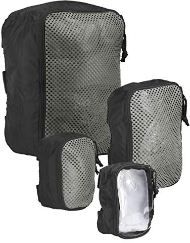 Tasmanian Tiger TT Modular Pouch Set halb-transparente Organizer Rucksack Zusatz-Taschen Set in 3 Größen mit Klett-Rückseite, Schwarz