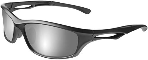 BALINCO Occhiali sportivi polarizzati Occhiali da sole da ciclismo con protezione UV400 per donne e uomini Perfetti per lo sci e lo snowboard per le piste da sci (nero opaco - specchio argento)