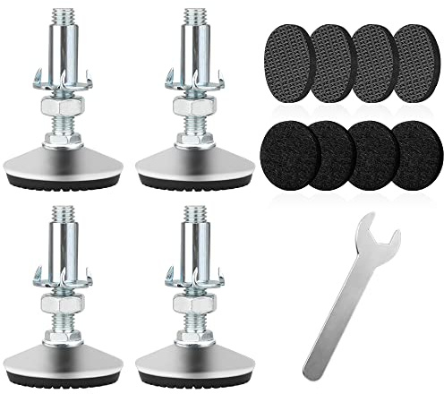 Tahikem 4 Set Adjustable Levelling Feet, M10 Height Adjuster Furniture Levellers Foot with T Nut Bolt, Table Leg Extenders, Screw In Cabinet Bed Table Chair Self Levelers Legs 2 Base 2 Thread Silver