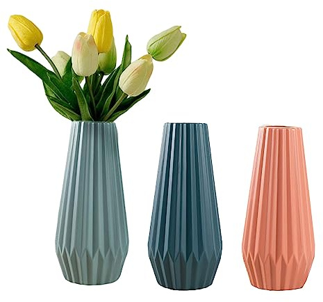 Jarrón de Plástico Sonwaha 3 Piezas Florero Decorativo Jarrón de Flores Decorativo Moderno Floral para la Sala de Estar Cocina Mesa hogar Oficina Boda