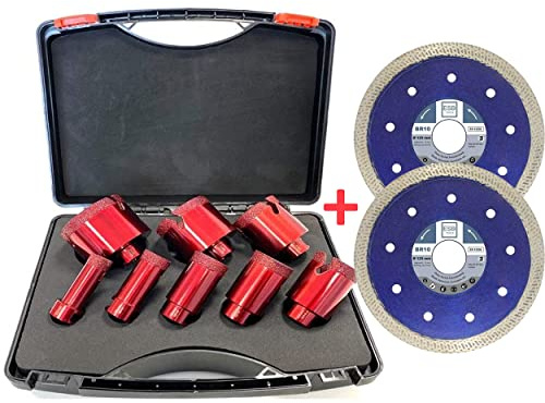 ESD TOOLS Premium Fliesenbohrer Set 8-teilig Vakuum M14 | 20|25|32|35|40|50|60|68, Diamanttrennscheibe BR10 125, 2x BR10