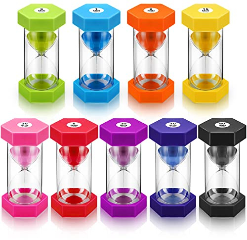 Yunsailing 9 Packs Colorful Sand Timer Hourglass Set 1/2/3/5/10/15/20/30/60 Minutes Visual Sand Clock Timer Plastic Sandglass for Home Office Kitchen Game Use(Classic Colors)