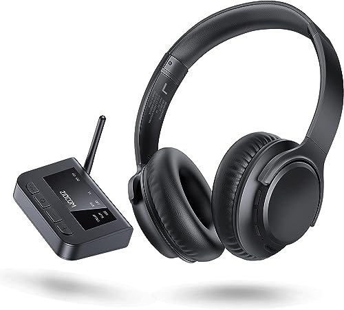 ZIOCOM Juego de Auriculares inalámbricos de 55 Horas para Ver televisión con transmisor Bluetooth, conexión Digital óptica/Aux/RCA, Adaptador de Audio inalámbrico para TV, PC