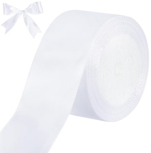 tenn well Geschenkband Weiß 50mm, 22M Satinband Breit Schleifenband | für Geschenkverpackung Brautstrauß Basteln Geburtstag Hochzeit Dekoration