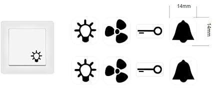 generic Schalter Aufkleber 8 Stück Symbole mit 2 Glocken, 2 Licht, 2 Ventilator und 2 Schlüssel Aufkleber (RP33) (14mm) auf transparentem Film