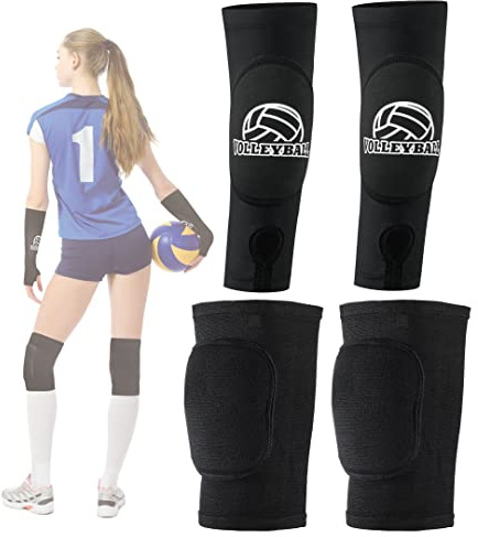 Koalarun Volleyball Arm Sleeves and Knee Pads Set Passing Forearm Sleeves with Protection Pads and Thumbhole Volleyball Training Gear for Girls Teen Youth Women