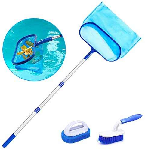 Hot Tub Net, 105CM Swimming Pool Leaf Skimmer Net Fine Mesh Pool Leaf Net Heavy Duty Deep Bag Pond Skimmer with Telescopic Pole for Garden Pond Fountain Tubs Spa Fish Tank