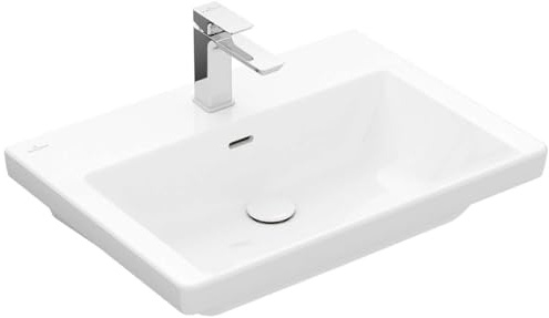 Villeroy & Boch Subway 3.0 Schrankwaschtisch, 650 x 470 mm, 1 Hahnloch, mit Überlauf, ungeschliffen, 4A706501, Farbe: weiß-Alpin