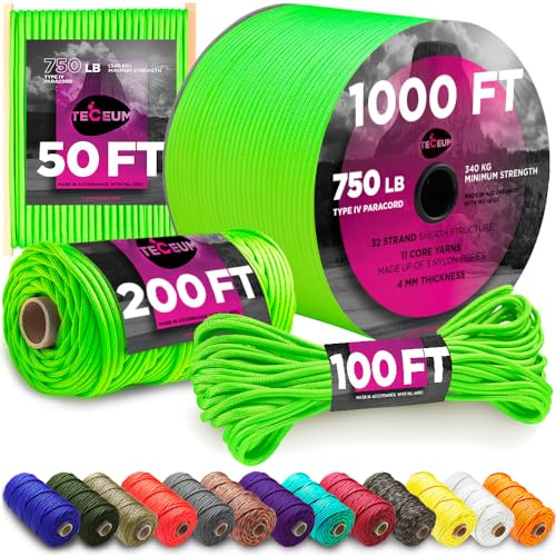 TECEUM Paracord Rope Type IV 750 – Tactical Heavy Duty – Outdoor para Cord