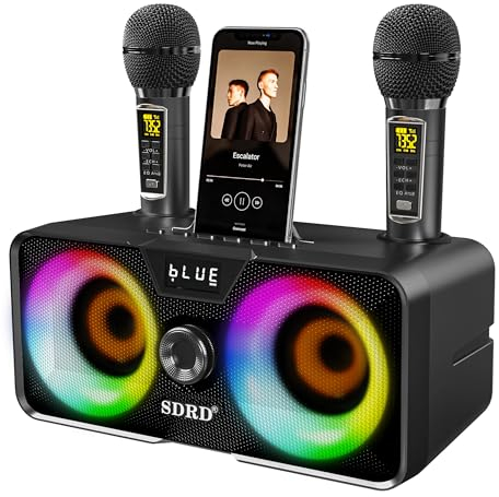 Casse Karaoke Portatile, Tutto-in-Uno Karaoke Professionale Completo con Cassa Bluetooth da 20W, 2 Microfoni Karaoke Wireless e Slot per Microfono Ricaricabile, Ideale per Karaoke Domestico