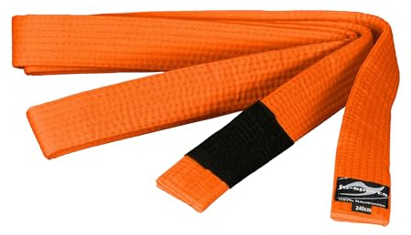 Ju-Sports BJJ Kindergürtel - orange, Baumwolle 4cm breit I BJJ Gürtel mit schwarzem Abschnitt für Zwischenstufen I Mehrfach gesteppt I 260 cm