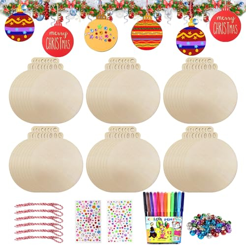 Basteln Weihnachten Kinder, 158 Stück Holz Weihnachtsbaumanhänger Bastelset, Weihnachten Weihnachts Holzanhänger, Weihnachtsbasteln Set, Baumanhänger Holz zum Bemalen, Christbaumschmuck Tannenschmuck