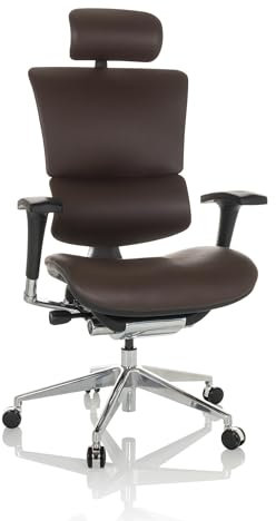 hjh OFFICE Fauteuil de Direction Professionnel Ergo-U2 L Cuir Chaise de Bureau Ergonomique, Soutien Lombaire Flexible, Dossier réglable en Hauteur, Marron foncé 651104