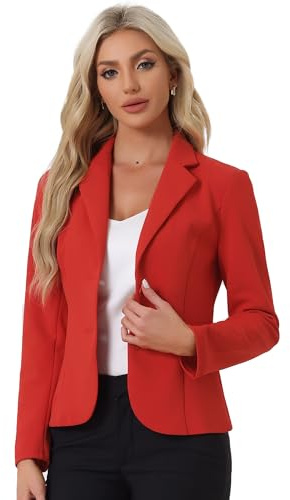 Allegra K Blazer Donna Casual Slim Giacche da Abito Collo con Revers Elasticizzata Ufficio Lavoro Rosso Brillante XS