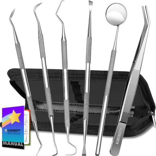 G.CATACC Dental Tools, Dental Pick Teeth Cleaning Tools Hygiene Kit, Plaque Remover for Teeth, Professional Stainless Steel Tooth Scraper Plaque Tartar Cleaner - with Case