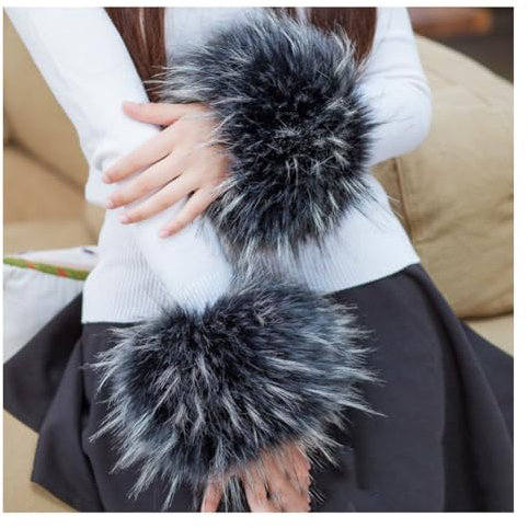 Hrlace 1 Paar Pulswärmer Damen Fell Manschetten Warmers Winter Faux Pelz Armstulpen Handgelenk Handschuhe Kunstfell Fellstulpen Stretchy Wrist Band Cuffs für Frauen Kleidung Zubehör Schwarz 1#