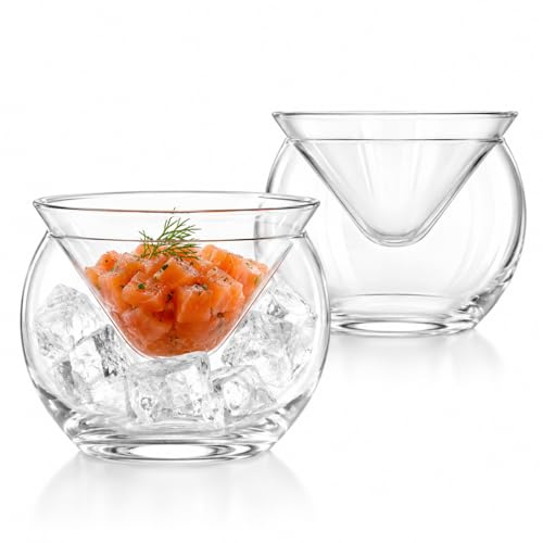 Garneck 170ml Double Wall Glass Bowl Set, Small Dessert Bowls for Ice Cream | , Fruit, Salad, Snacks and Appetisers, Clear Serving Bowls (2 Pack)
