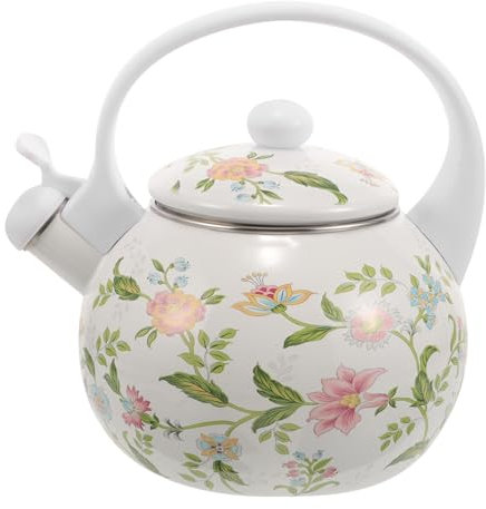 UPKOCH 2. Bollitore Per Il Tè Con Fischio Da 2 Litri 2. Teiera In Acciaio Smaltato Floreale Da 2 Litri Con Manico Per Piano Cottura Bollitore Per Il Tè Vintage Smaltato (Stile Floreale)