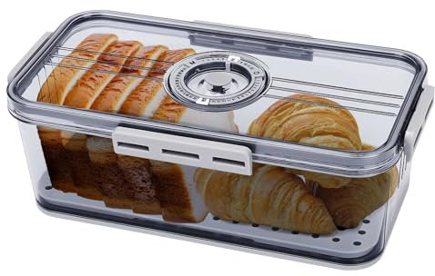 mumisuto Bread Bin Airtight Bread Bins for Kitchen Counter, Time Recording Bread Box with Lid, Storage Bins,Bread Storage Containers for Homemade Bread, Bun, Bagel, Loaf