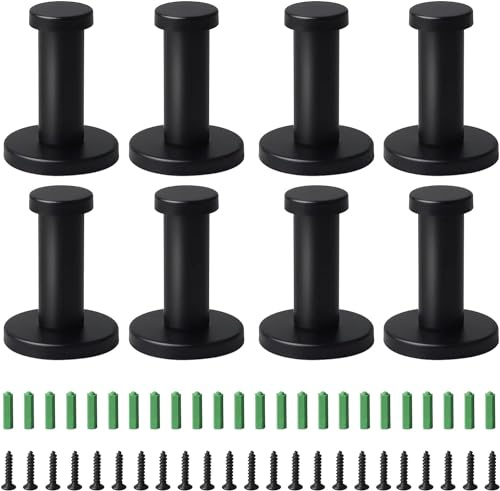 SHAPEPOTY 8 Stück Rund Kleiderhaken Garderobenhaken Wandhaken Silber, 52mm Edelstahl Handtuchhaken Haken Schwarz inkl. Befestigungsmaterial, Rostfrei Kleiderhaken für Badezimmer Küche Schlafzimmer