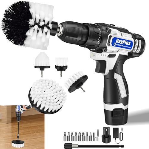 2-in-1 Cordless Drill Set 16.8V, Power Electric Spin Scrubber Cleaning Brush Kit, Battery and Charger, 3/8 Keyless Chuck, 10pcs Drill Bits, 5pcs Drill Brush, 1pc Extended Rod, for DIY/Repair/Cleaning