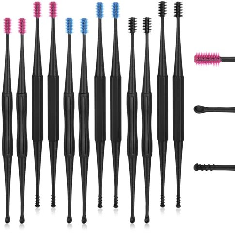 Gjinxi 12PCS Q-Grips Ear Wax Removal-Spiral Ear Wax Removal Tool, Reusable Earwax Removal Kit Safe Ear Cleaner, Soft Silicone Double Sided Head Ear Wax Removal Kits for Olders Adult Kids
