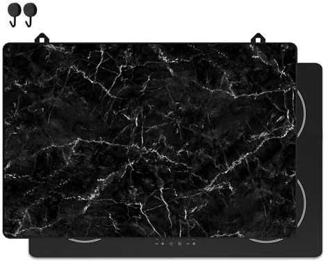 KitchyMist Herdabdeckplatte Marmor Schwarz und Weiß - 78x52 cm - Kochfeld Abdeckung - Induktionsschutz - Küchen-Spritzschutz
