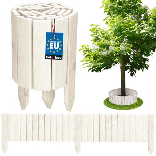 KOTARBAU Mini Clôture Bois de Jardin Couleur Blanc 20 x 110 cm | Bordure de Pelouse | Clôture Anti-Rongeurs | Palissade en Bois | Clôture Bois Jardin | Barrière Bois Jardin | Barrière Bois Jardin