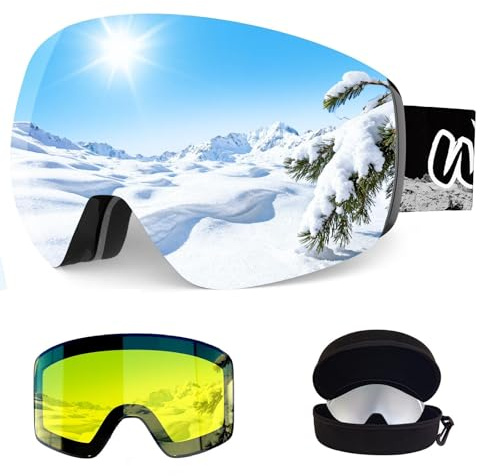 Whale Professional Ski Goggles With A Frameless, Interchangeable Lens Design, Anti-Fog And UV400 Protection, Suitable For Both Men And Women(electroplated silver)