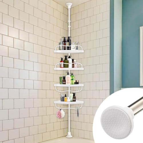 LAIDER HEROS Corner Shower Caddy, 317cm Tall 4-Tier Adjustable Inside Shower Organizer Rustproof Bathroom Organizer Shelves for Bathtub Shampoo Storage, Floor to Ceiling Standing Caddy/Argent