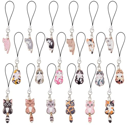 HOBBIESAY 18 Colgante para Teléfono Móvil en Forma de Gato 8.8-102cm Cadena de Colgantes de Aleación Esmaltada para Gato Lindo para Colgar en Mochila, Billetera, Llavero
