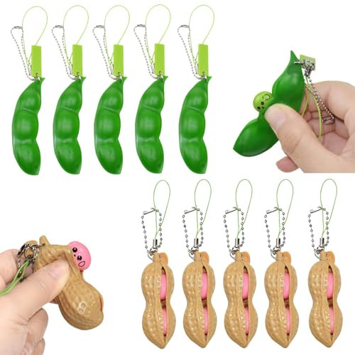 YCHYAN 10 Stück Squeeze Bean, Bohnen Spielzeug Anhänger Stressball Gadgets, Squishy Anti Stress Spielzeug Bohne Erdnuss, Angst Lindernde Squeeze Toys, Geeignet für Büros, Schulen, Haushalt