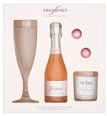 Freixenet Prosecco Gift Set - Freixenet Italian Sparkling Rose 20cl Mini Alcohol, Champagne Flute, Bath Bombs & Luxury Relax Candle - Pamper Gifts for Women, Ladies, New Mum Wine Gifts, Christmas