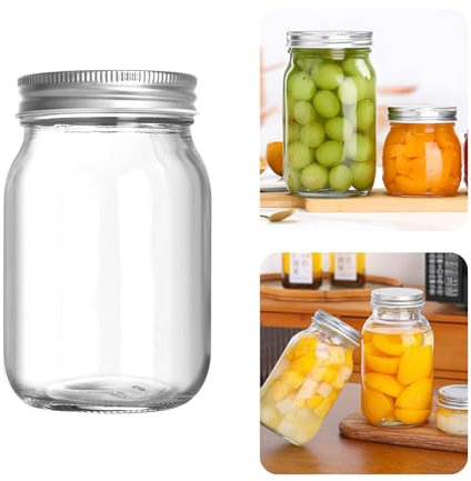 Tarros Mason de 5 a 32 onzas, tarro Mason de boca ancha con tapas herméticas, tarros de vidrio para fermentación, encurtidos, preparación de comidas, avena nocturna y centros de mesa (plata-1, 500 ml)