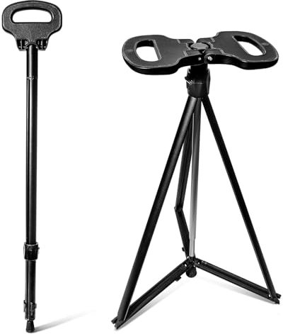 Walking Stick with Seat, All Terrain Folding Walking Cane for Women and Men, Adjustable Mobility Aids 2-in 1 Portable Lightweight Walking Stick/Chair/Stool for Adults Elderly Outdoor Travel