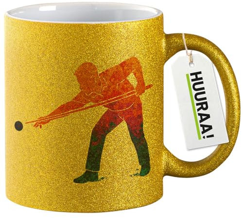 Huuraa Glitzer Kaffeetasse Billard Snooker Geschenk 330ml Gold Billard Geschenkidee